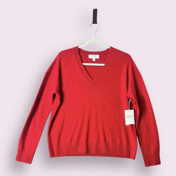 NWT Red 100% Cashmere Nordstrom Sweater Size Medium - Picture 2 of 10